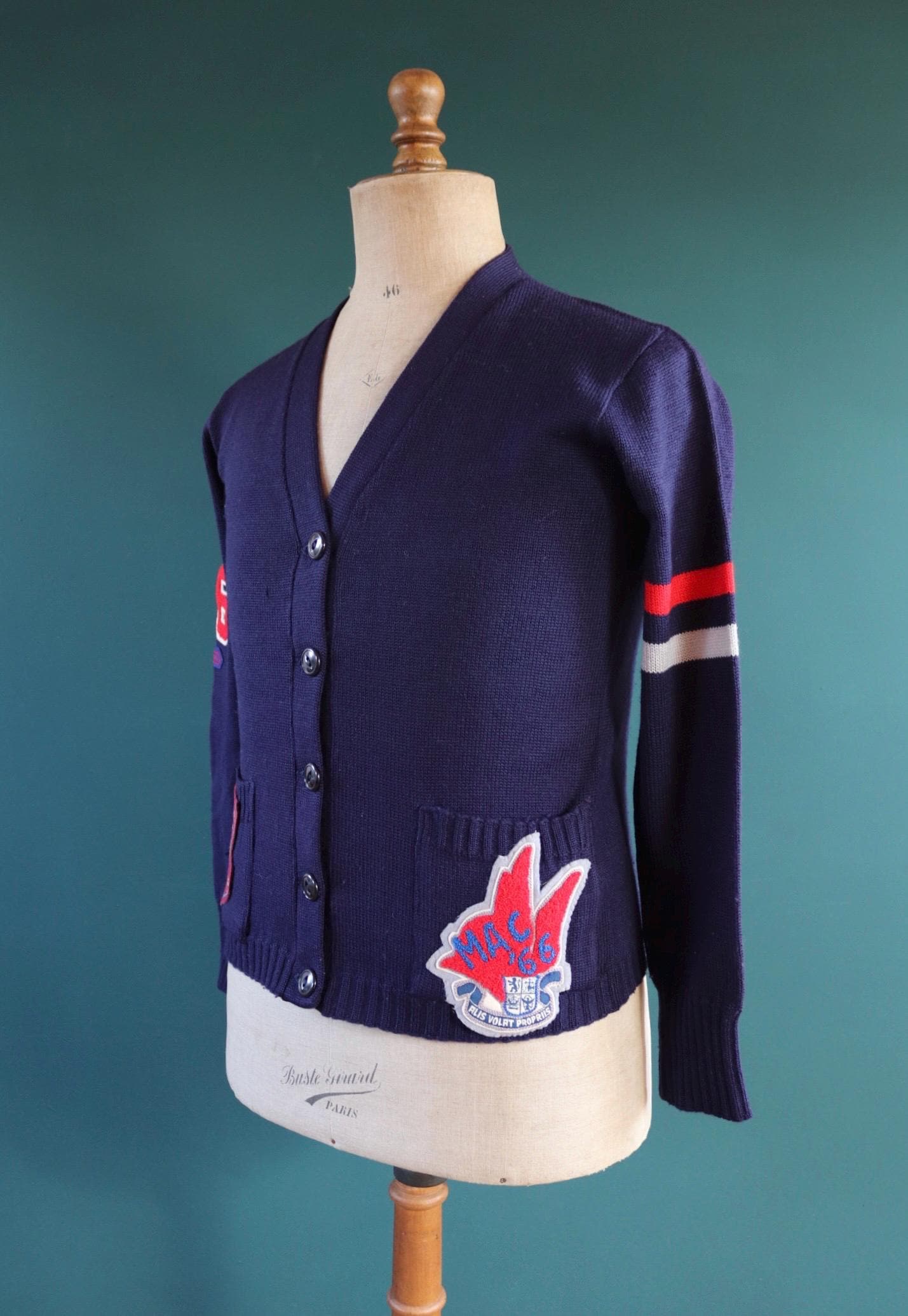 Vintage 1960s varsity sweater - chenille patch - knitted cardigan - 38” chest