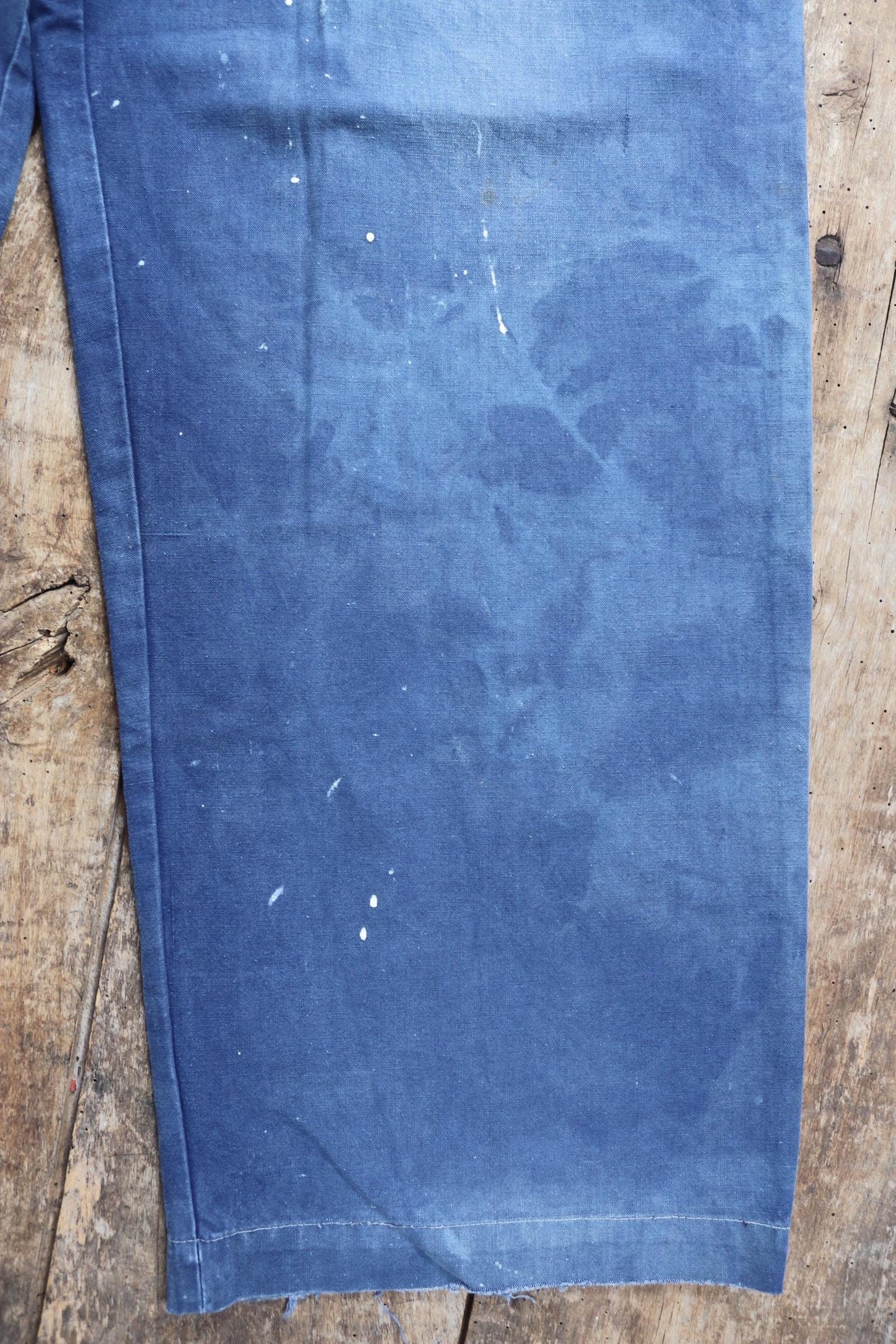 Vintage French workwear trousers - 1930s chore pants - sun faded blue cotton - 34” x 29”
