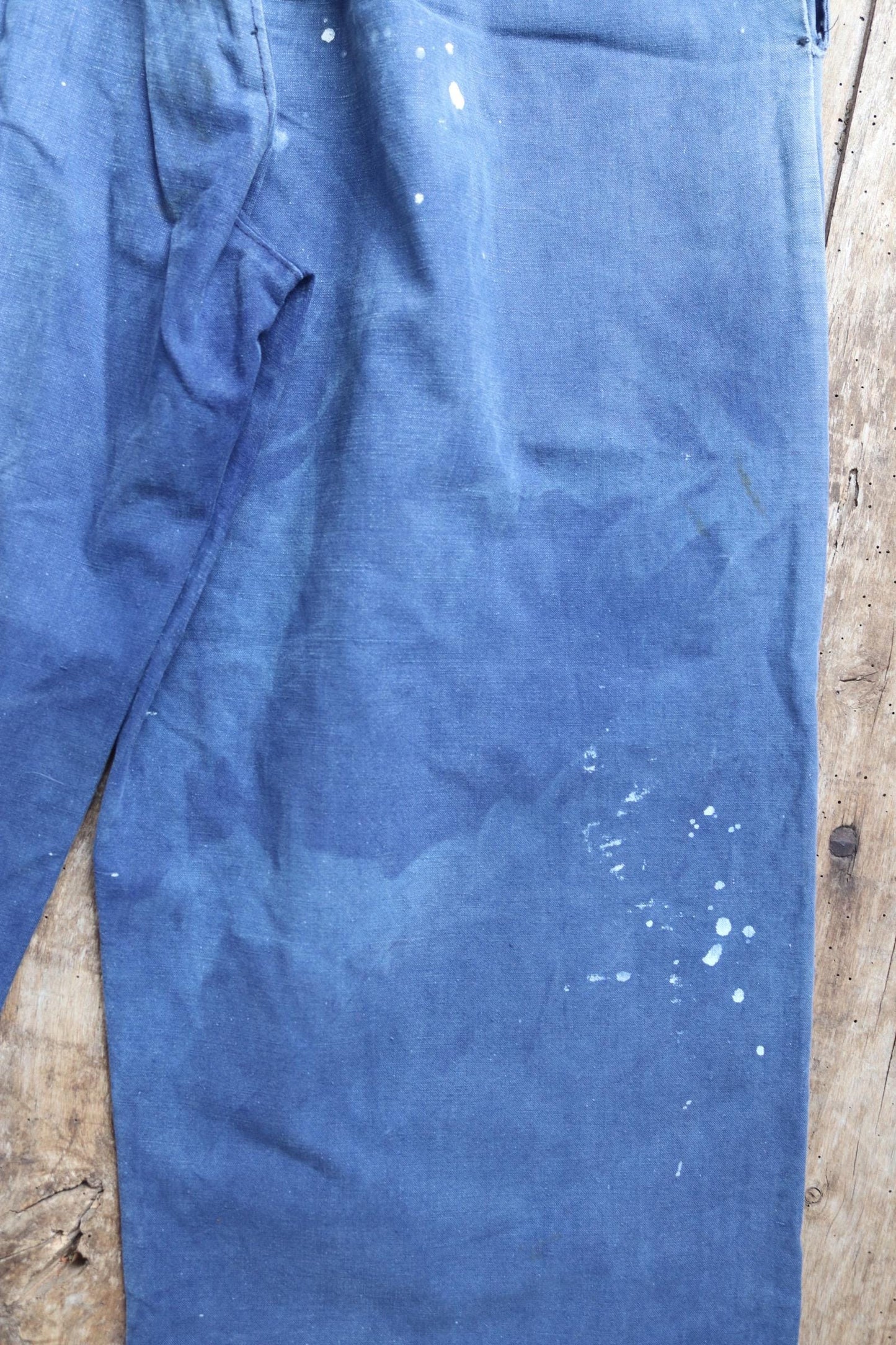 Vintage French workwear trousers - 1930s chore pants - sun faded blue cotton - 34” x 29”