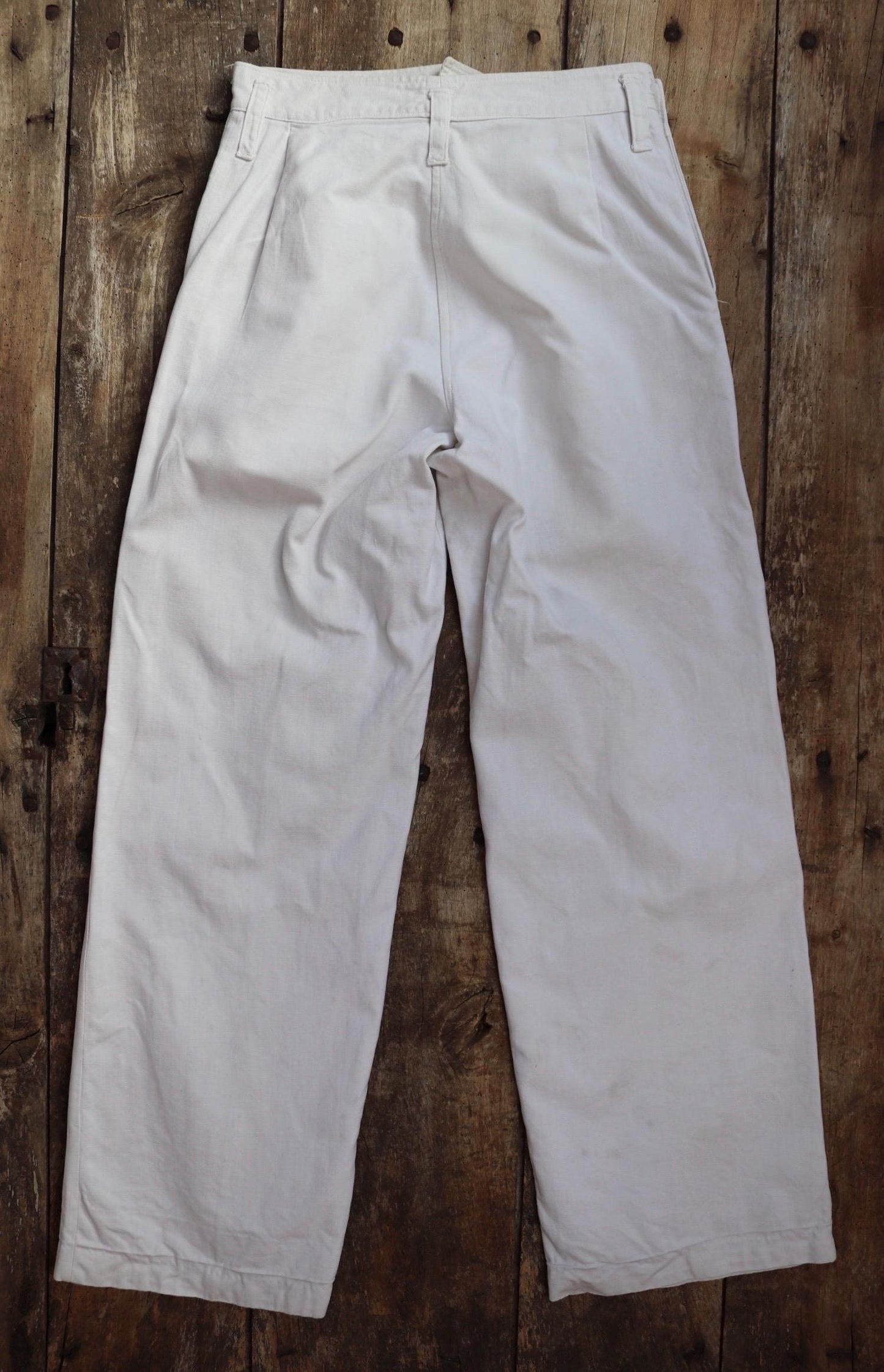 Vintage 1950s French white cotton flares - Marine Nationale trousers - military pants - bell bottoms - 28” x 30”
