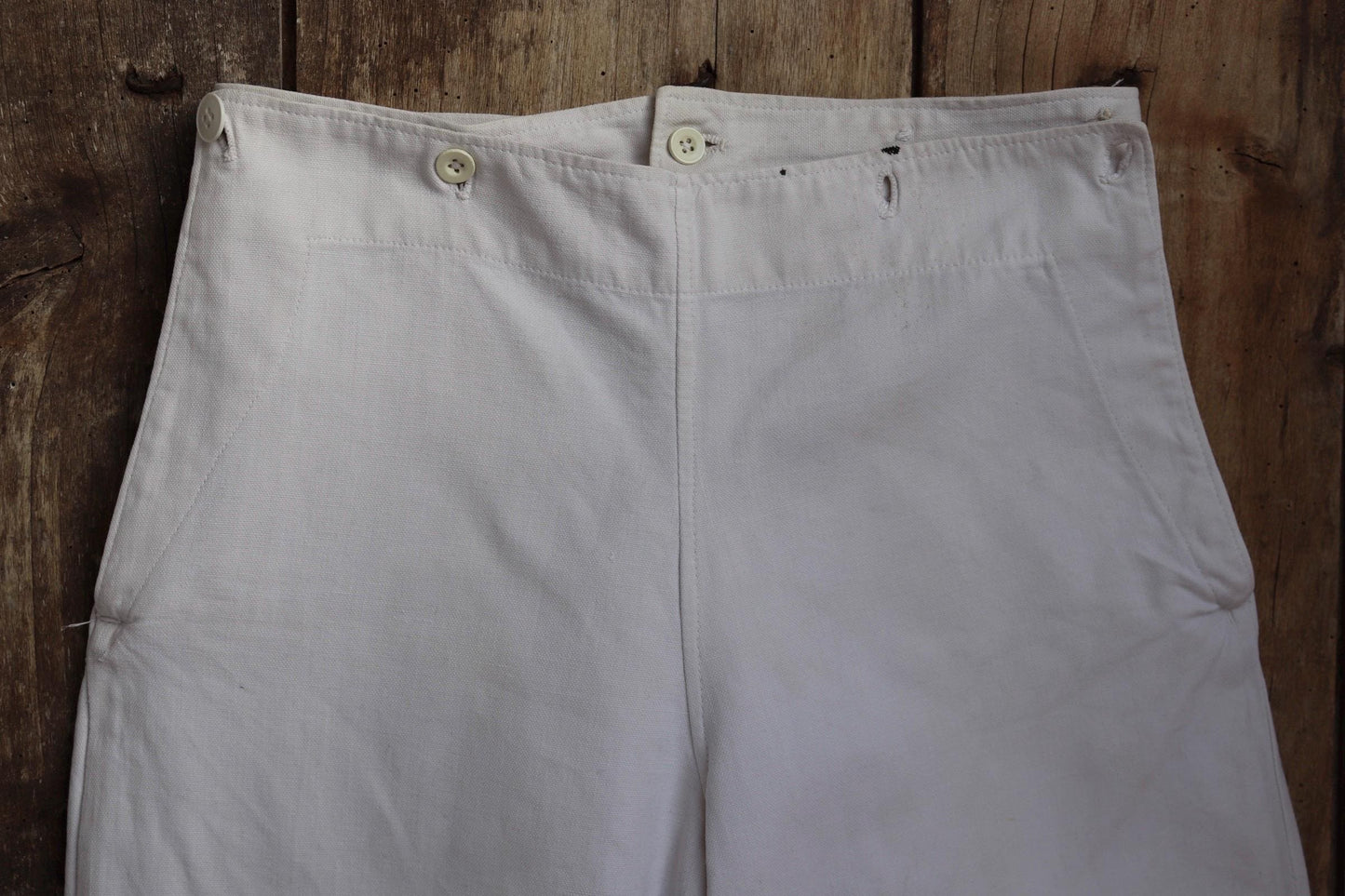 Vintage 1950s French white cotton flares - Marine Nationale trousers - military pants - bell bottoms - 28” x 30”