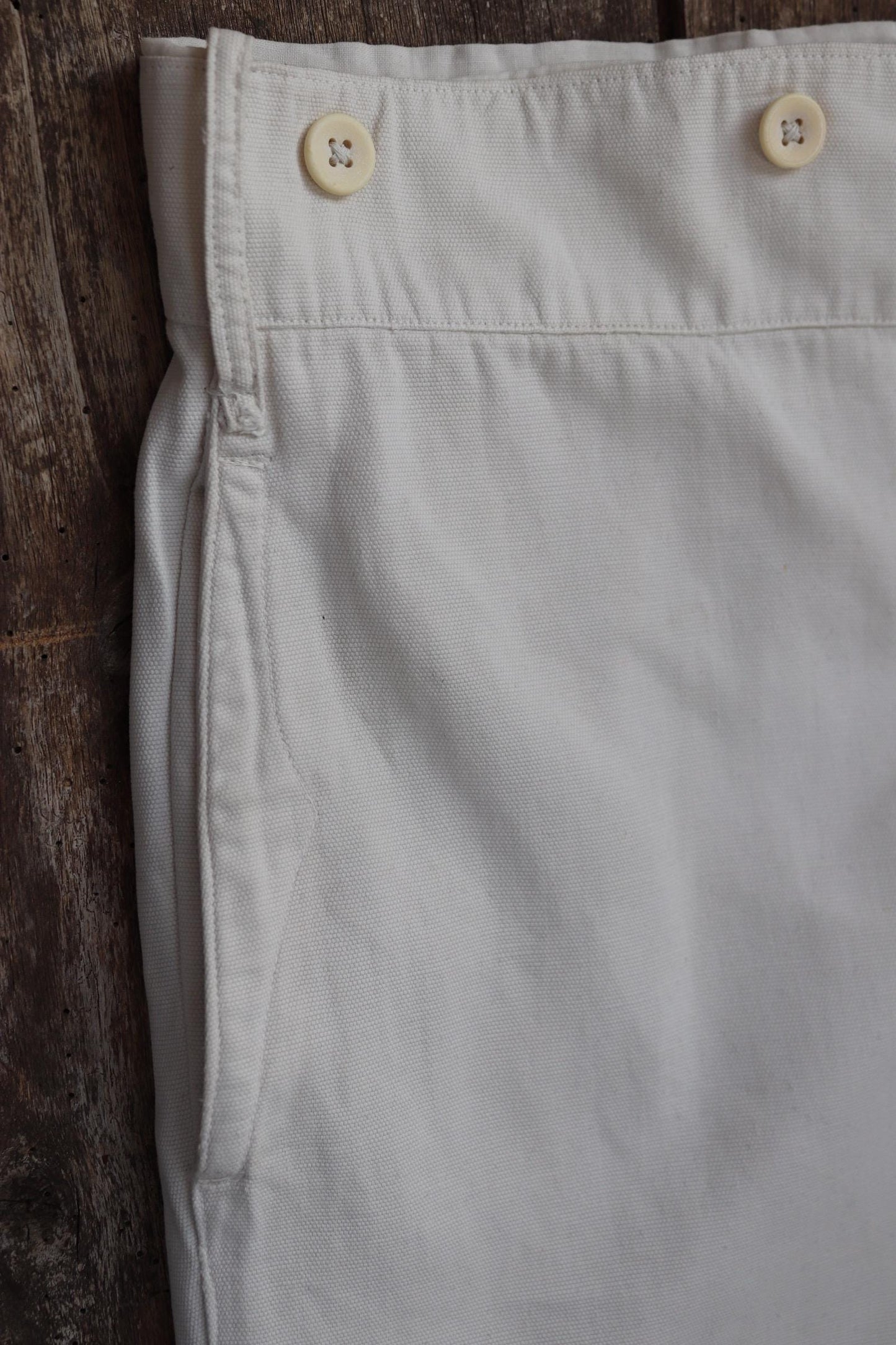 Vintage 1920s 30s French white cotton trousers - buckle back pants - 42” x 31”