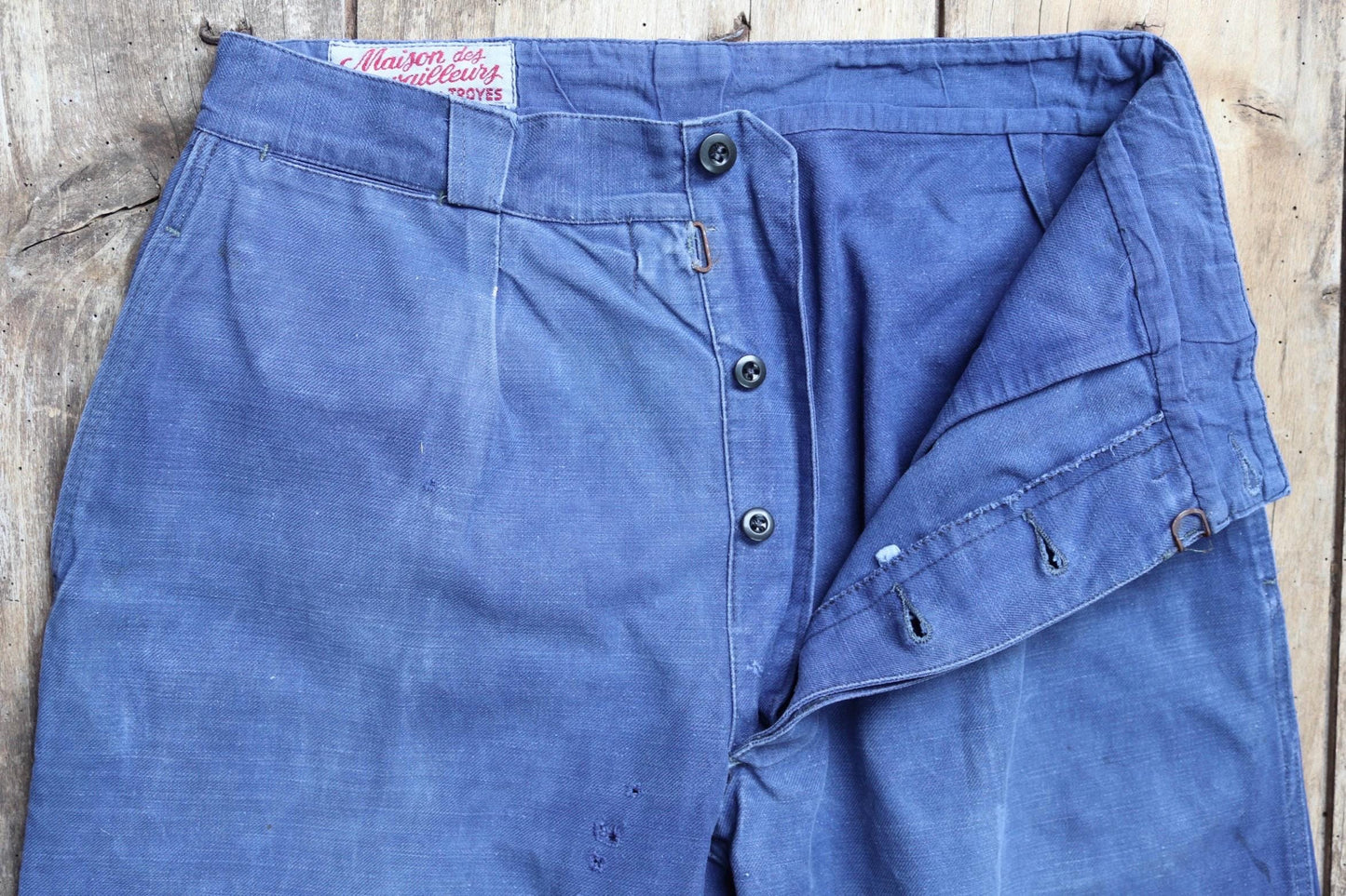 Vintage French workwear trousers - 1950s chore pants - blue cotton twill - 31” x 25”
