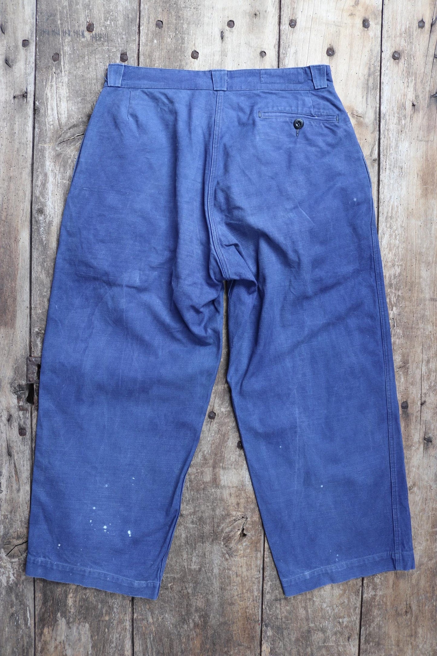 Vintage French workwear trousers - 1950s chore pants - blue cotton twill - 31” x 25”