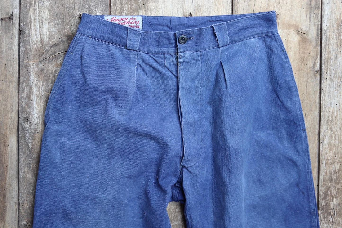 Vintage French workwear trousers - 1950s chore pants - blue cotton twill - 31” x 25”