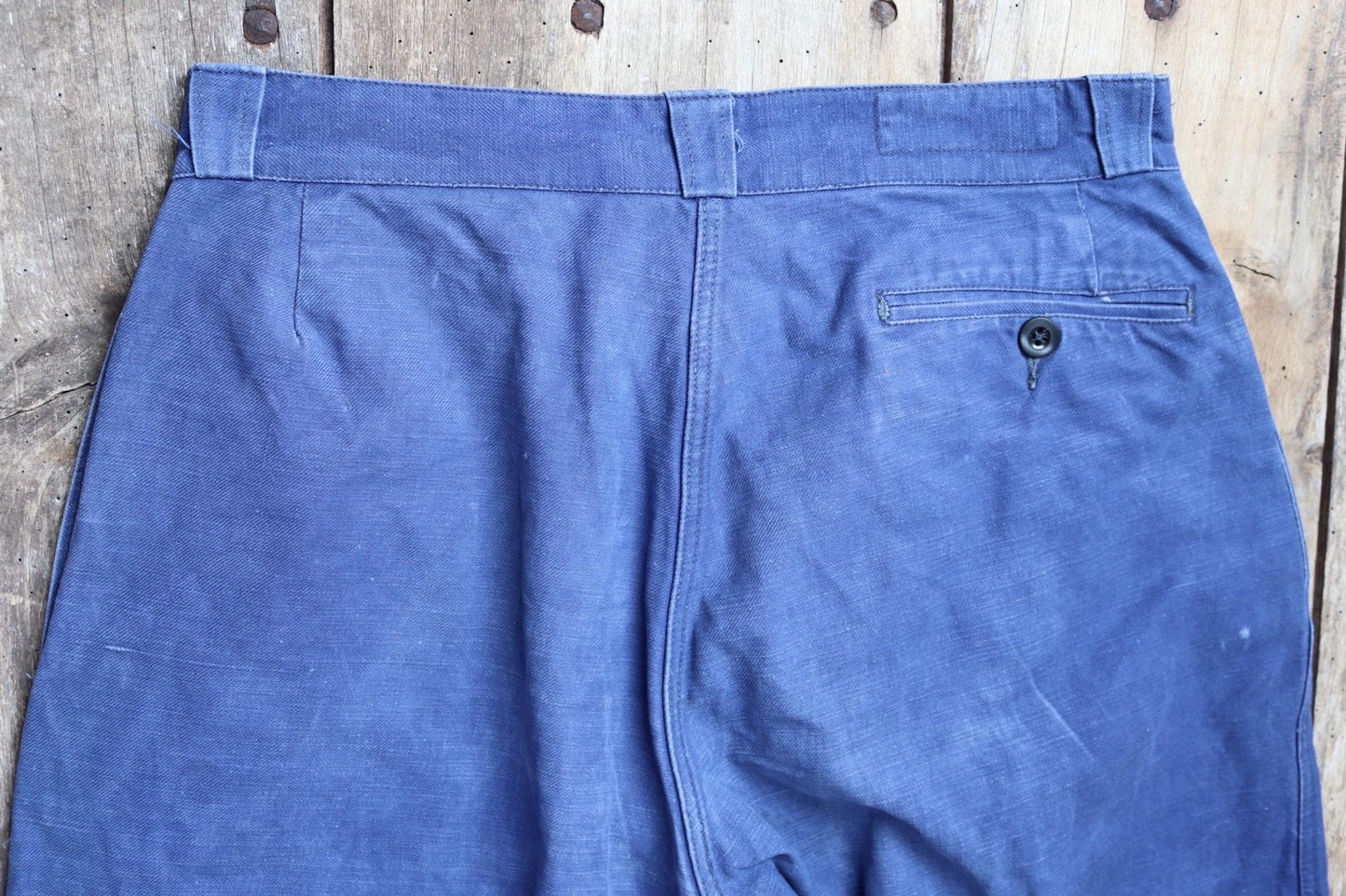 Vintage French workwear trousers - 1950s chore pants - blue cotton twill - 31” x 25”