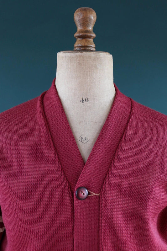 Vintage 1950s 60s varsity sweater - burgundy wool - Ivy League knitwear - 43” chest