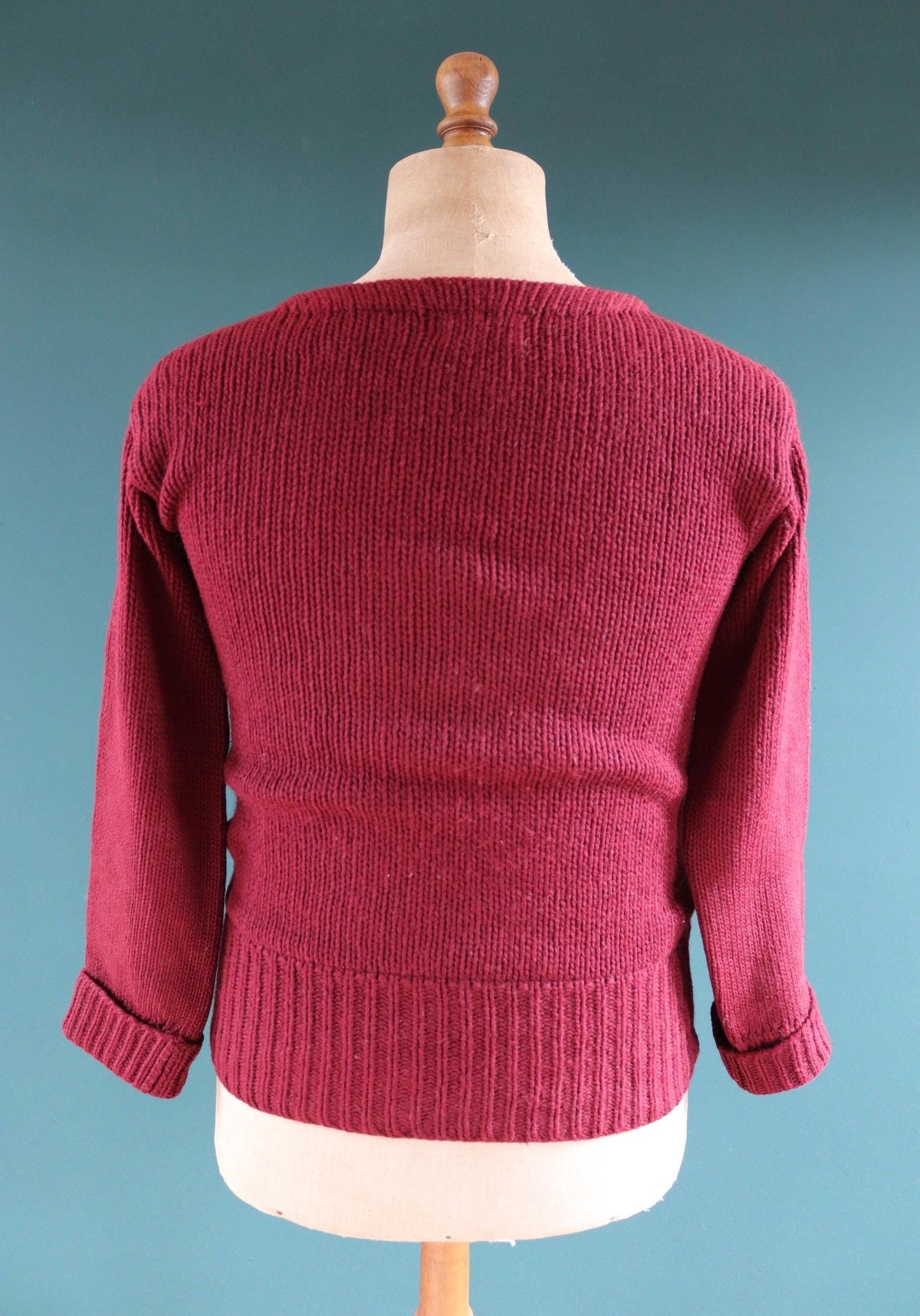 Vintage 1930s varsity sweater - burgundy wool jumper - antique knitwear - 34” chest