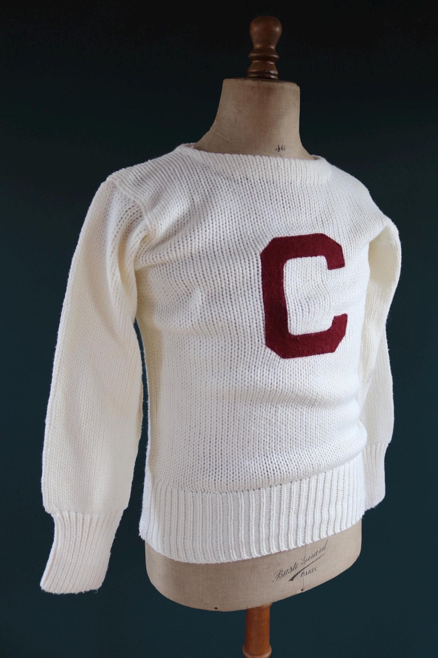 Vintage 1960s varsity sweater - white knitted jumper - Ivy League style - 38” chest