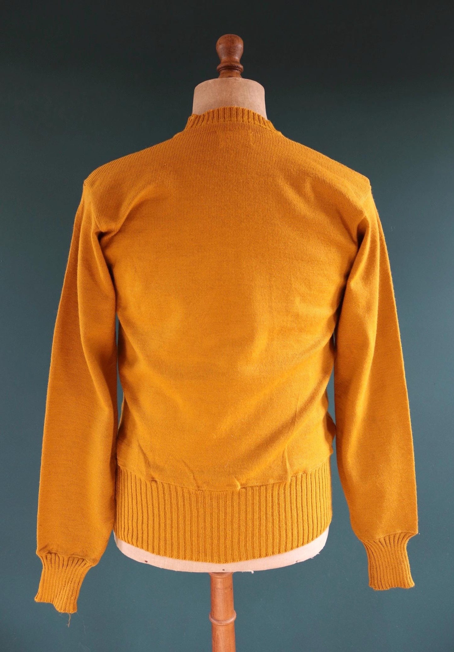 Vintage 1960s mustard wool sweater - gold varsity knit - Ivy League style - chenille patch - 40” chest