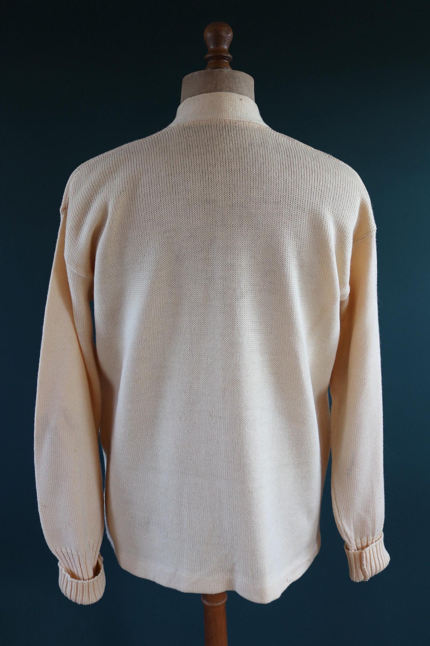 Vintage 1950s wool varsity sweater - chenille patch - knitted cardigan - Ivy League style - 46” chest