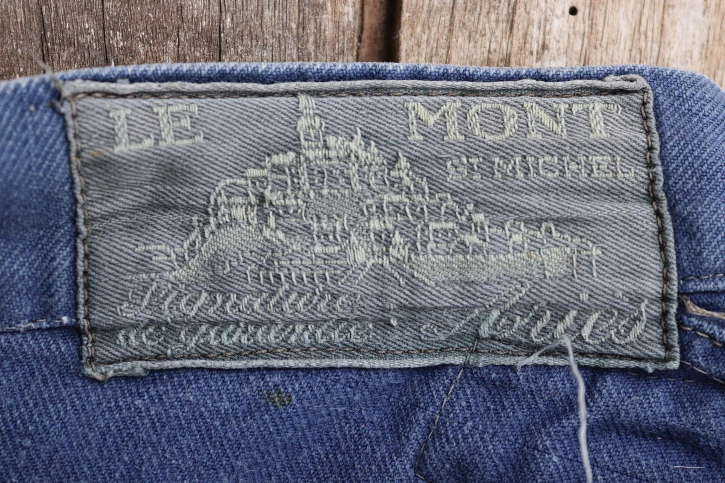 Vintage 1930s French workwear trousers - Le Mont St Michel chore pants - blue cotton twill - buckle back - 38” x 27”