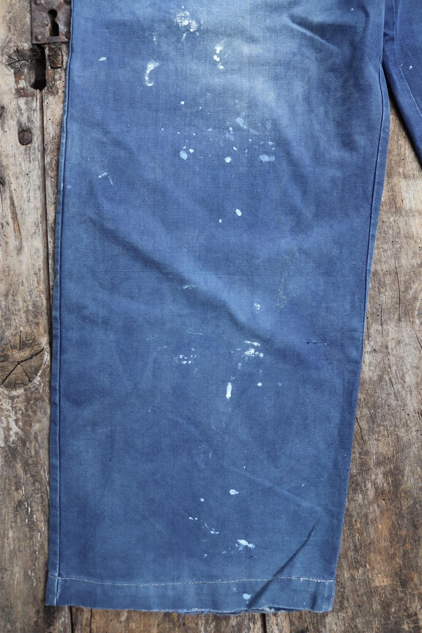 Vintage French workwear trousers - 1930s chore pants - sun faded blue cotton - 34” x 29”