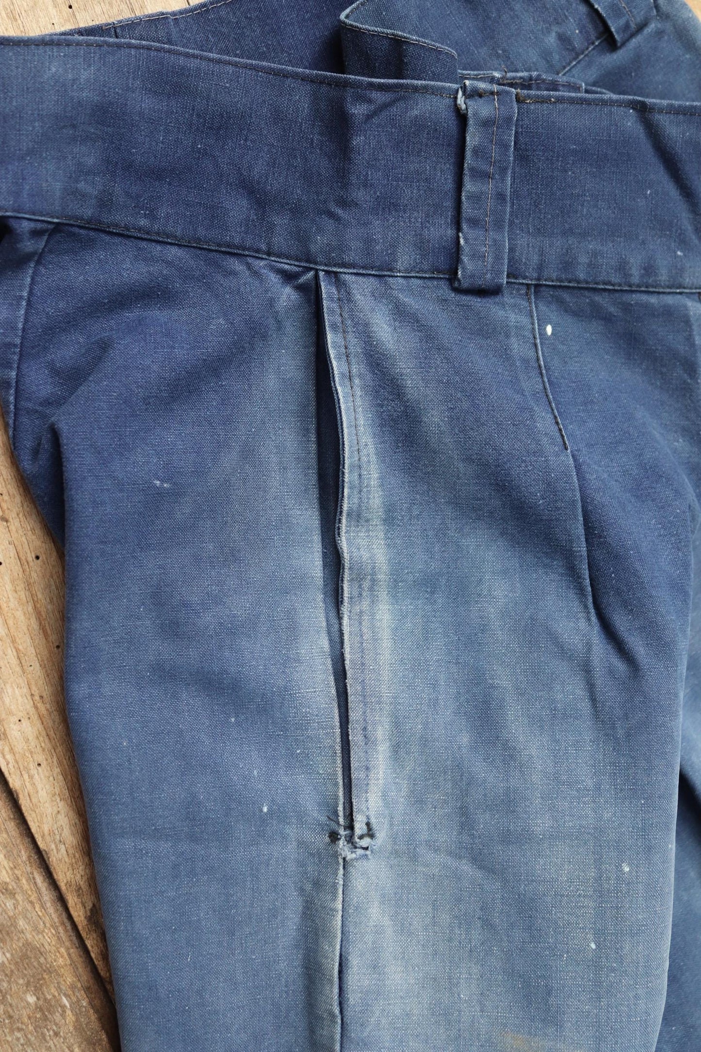 Vintage French workwear trousers - 1930s chore pants - sun faded blue cotton - 34” x 29”