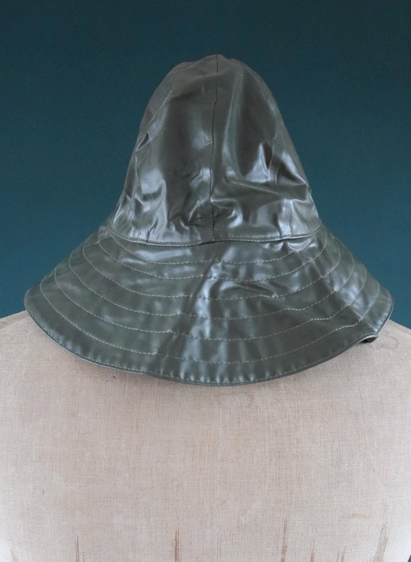 Vintage 1960s PVC sou’wester - waterproof bucket hat - fisherman workwear - rainwear - Swedish military