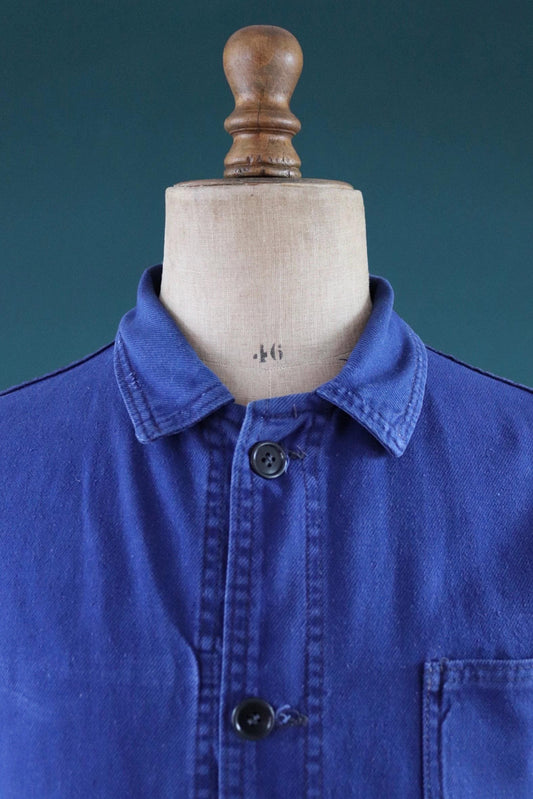 Vintage French blue workwear jacket - cotton twill - 43” chest - bleu de travail