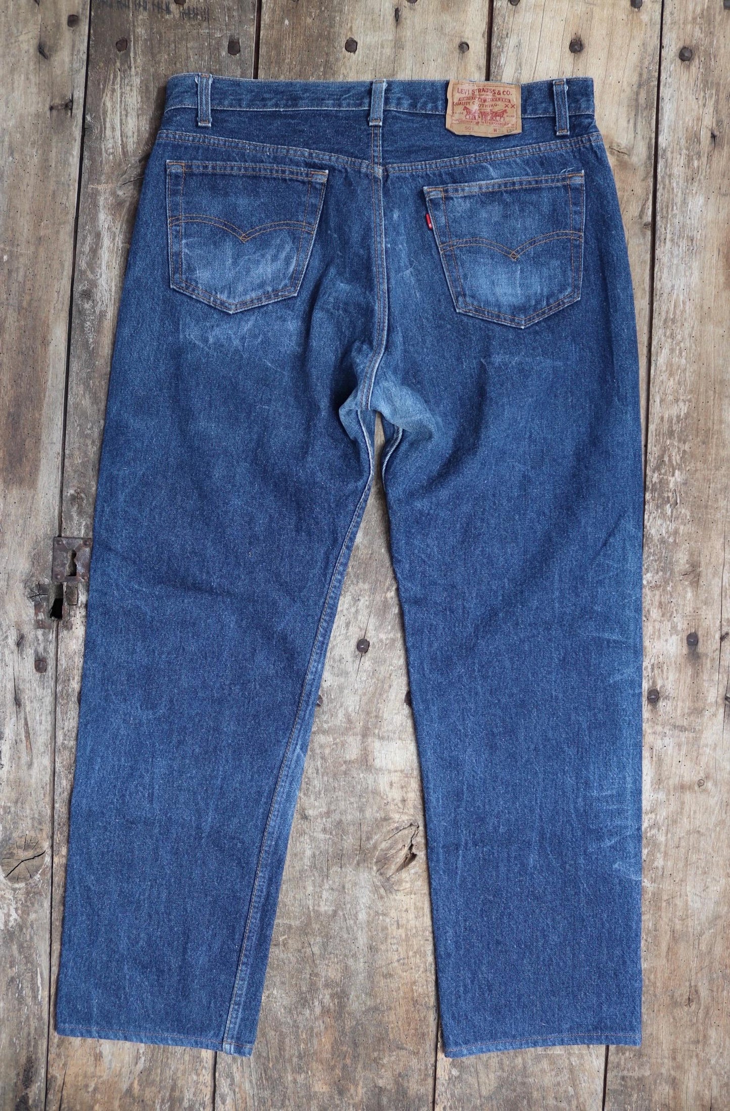 Vintage 1980s Levis 501 denim jeans - made in USA - small e red tab - 35” x 30”