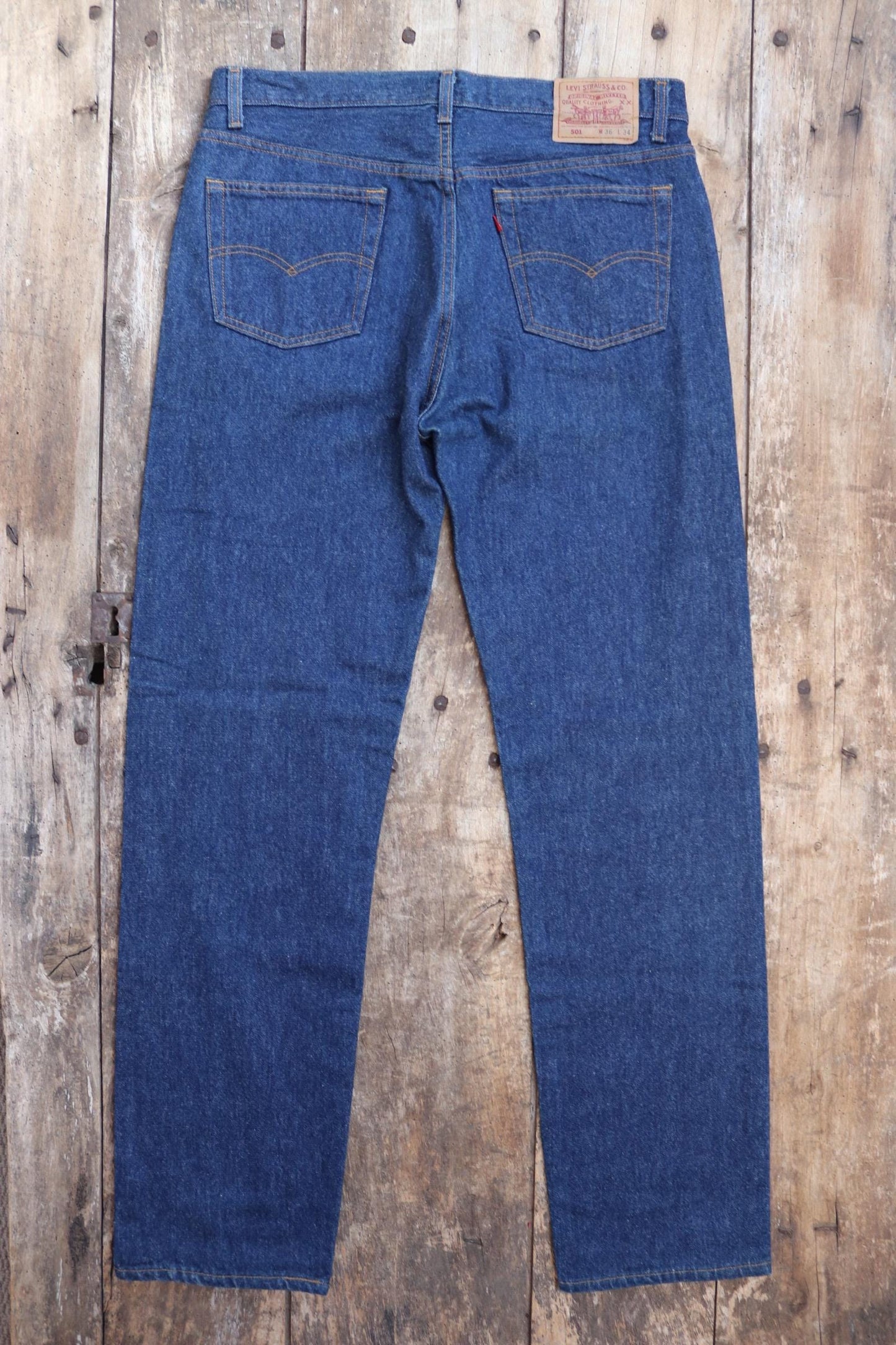 Vintage 1980s Levis 501 denim jeans - made in USA - small e red tab - 35” x 35”