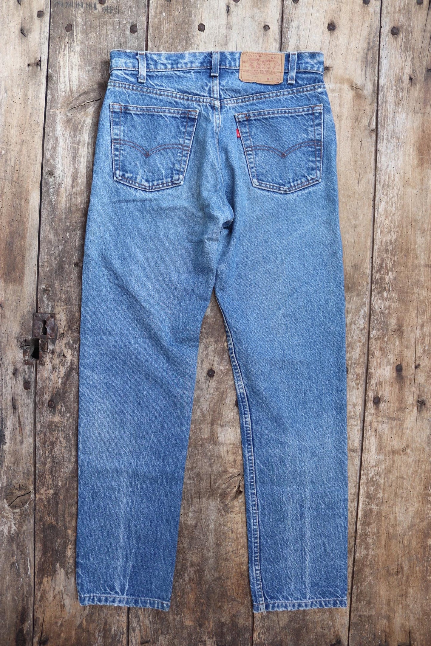 Vintage 1980s Levis 505 denim jeans - made in USA - small e red tab - 30” x 31”