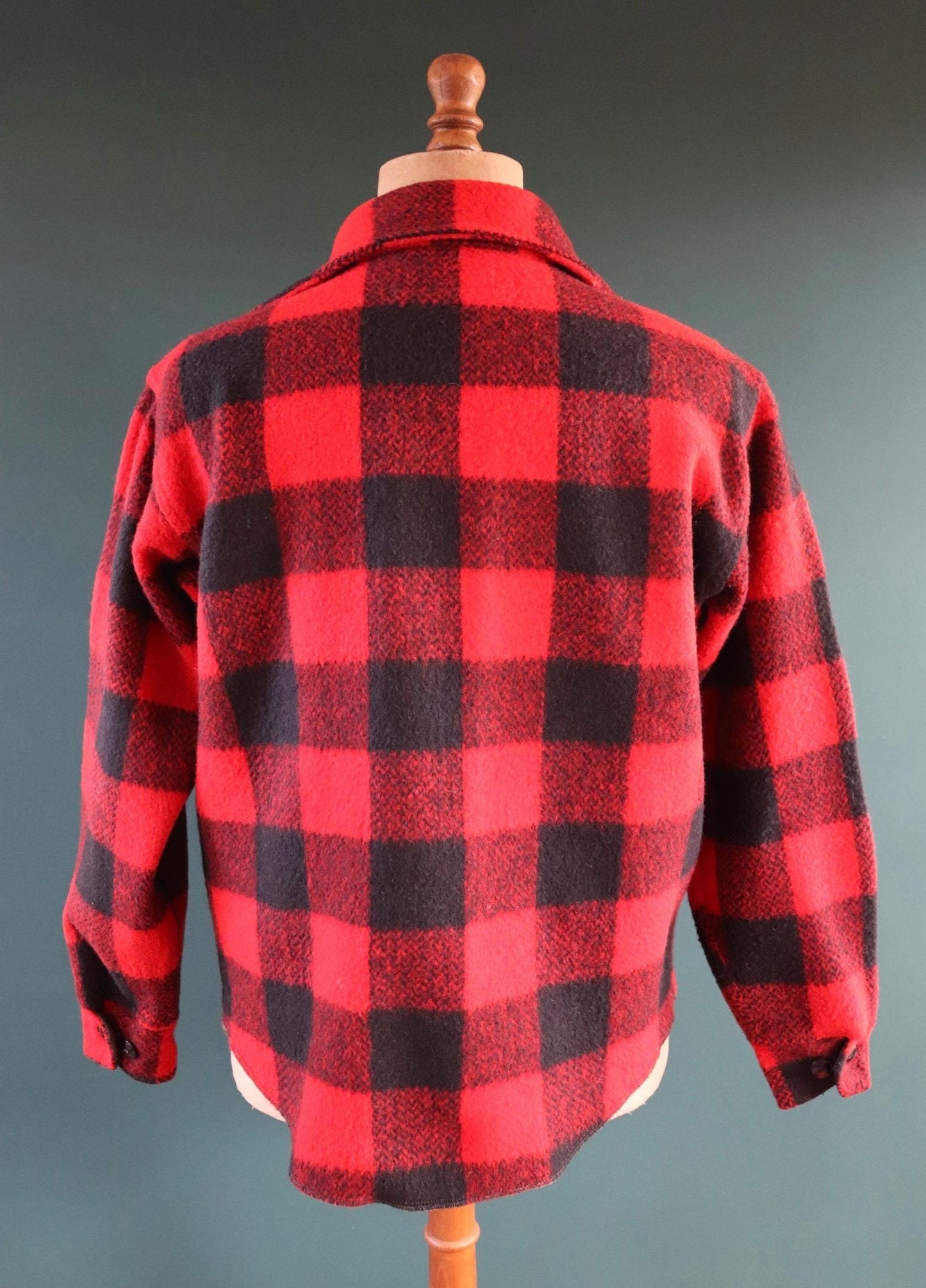 Vintage 1980s Melton wool workwear shirt - buffalo plaid - 46" chest