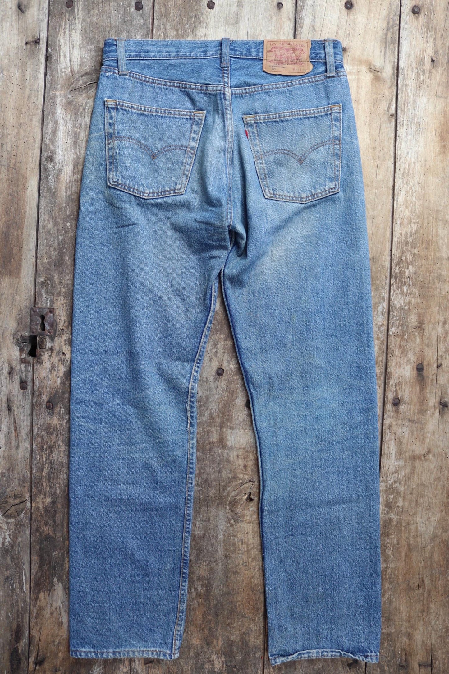 Vintage 1990s Levis 501 denim jeans - made in UK - small e red tab - 32” x 32”