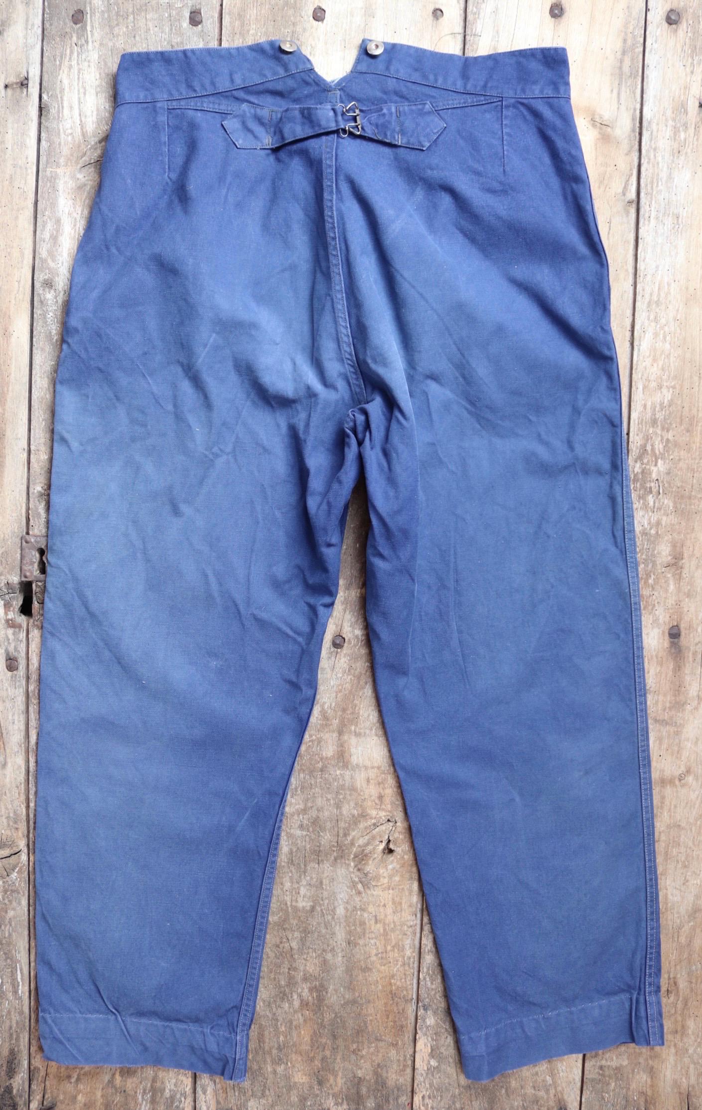 Vintage French workwear trousers - buckle back chore pants - 35" x 29"