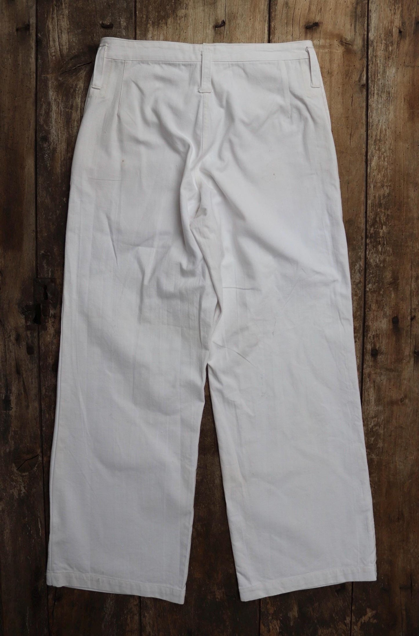 Vintage 1950s French white cotton flares - Marine Nationale trousers - military pants - bell bottoms - 30” x 31”