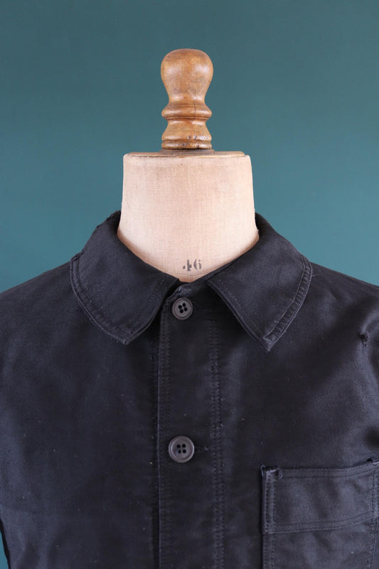 Vintage French black moleskin workwear jacket - 1940s chore coat - 41” chest