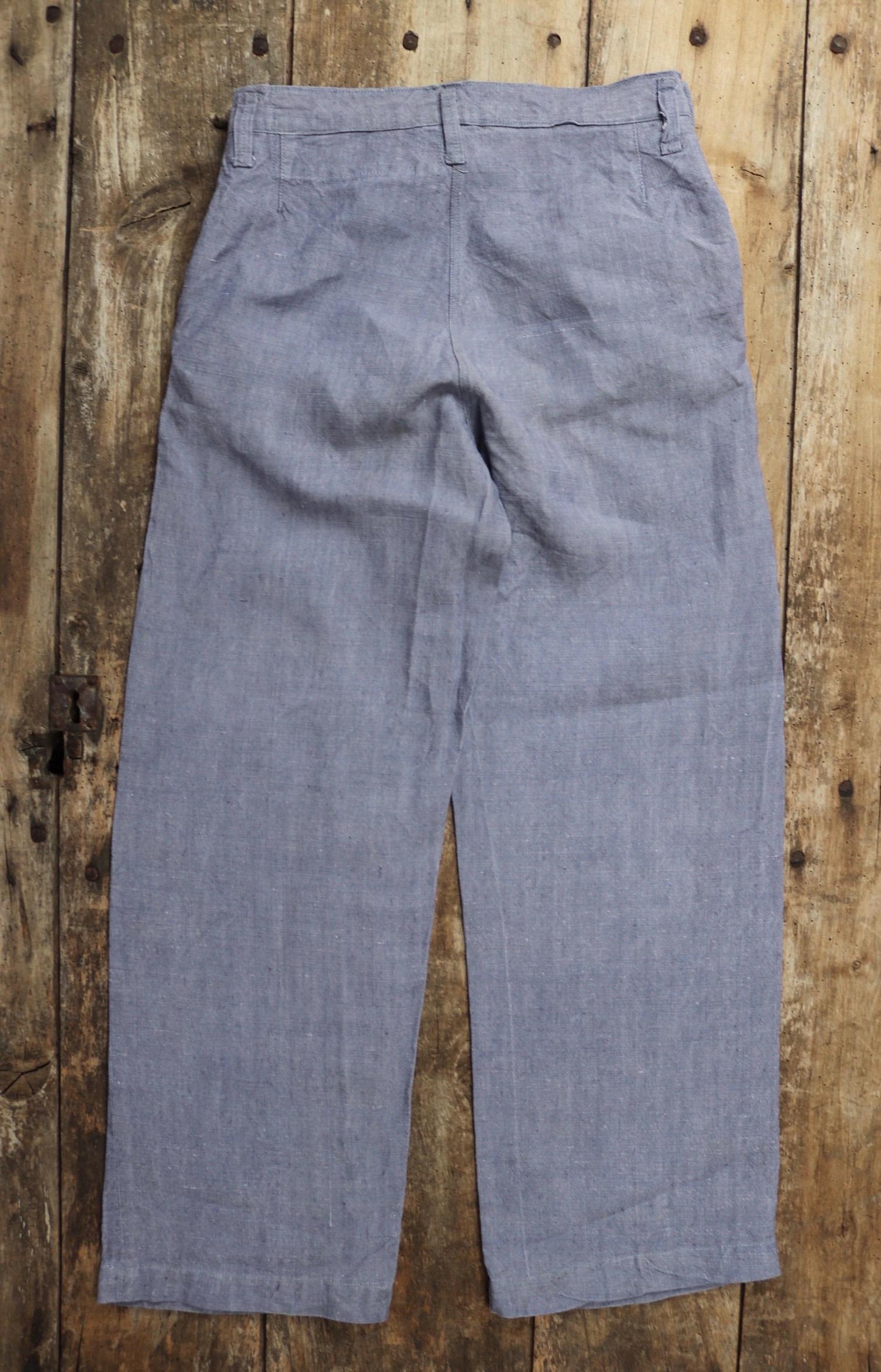 Vintage 1950s French linen trousers - sailor pants - military workwear - fall front - wide leg - 29" x 31"
