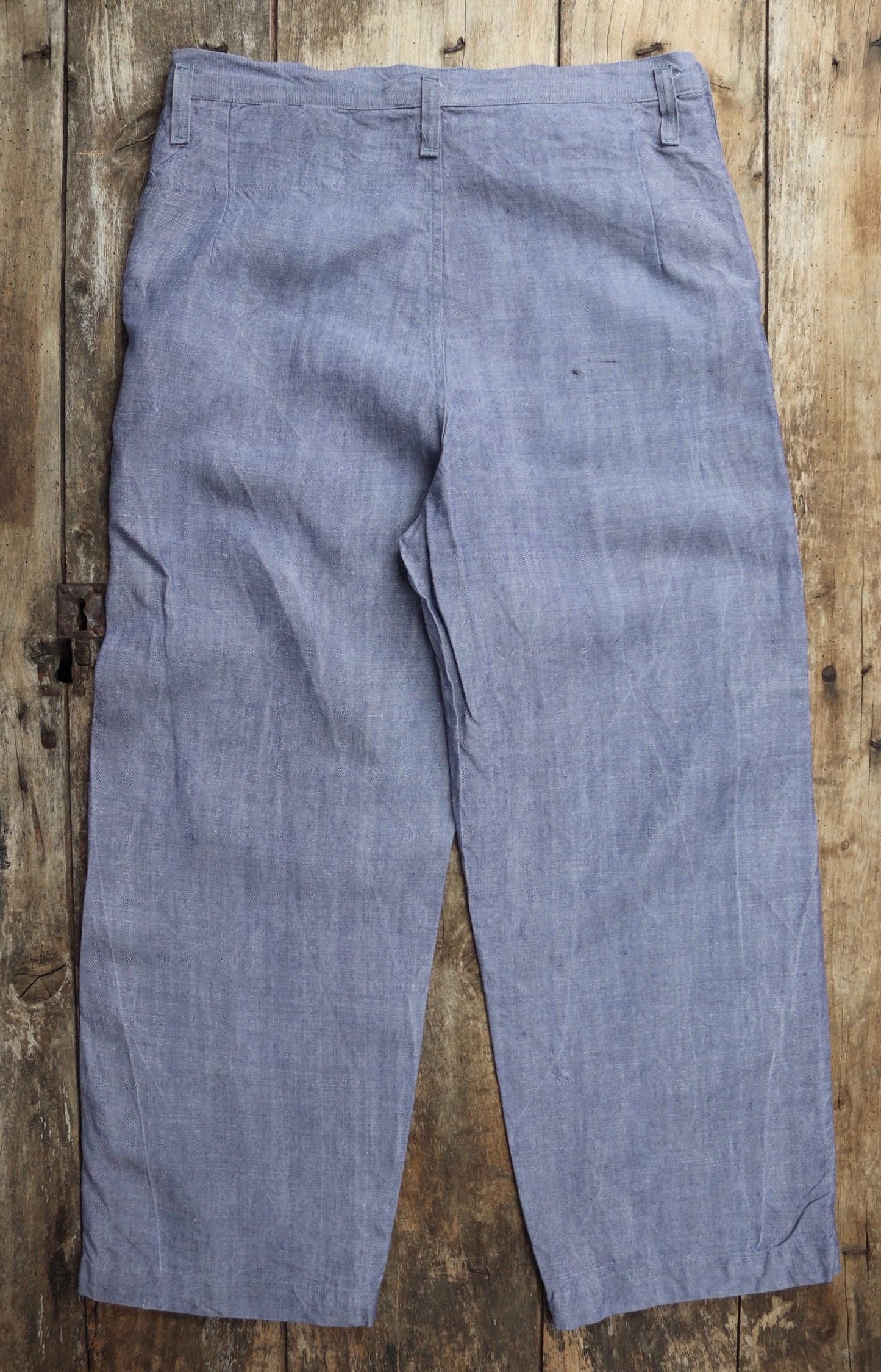 Vintage 1960s French linen trousers - sailor pants - military workwear - fall front - wide leg - 36" x 30"