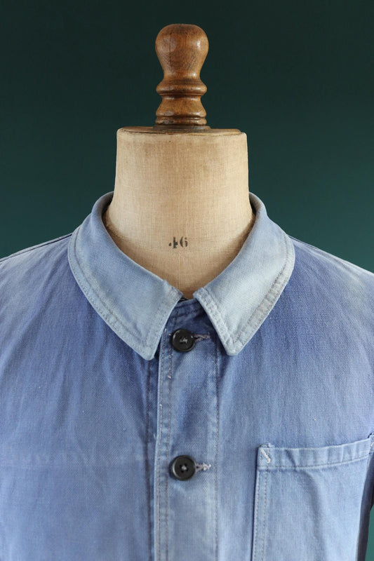 Vintage French blue workwear jacket - 1960s cotton twill - 43” chest - bleu de travail