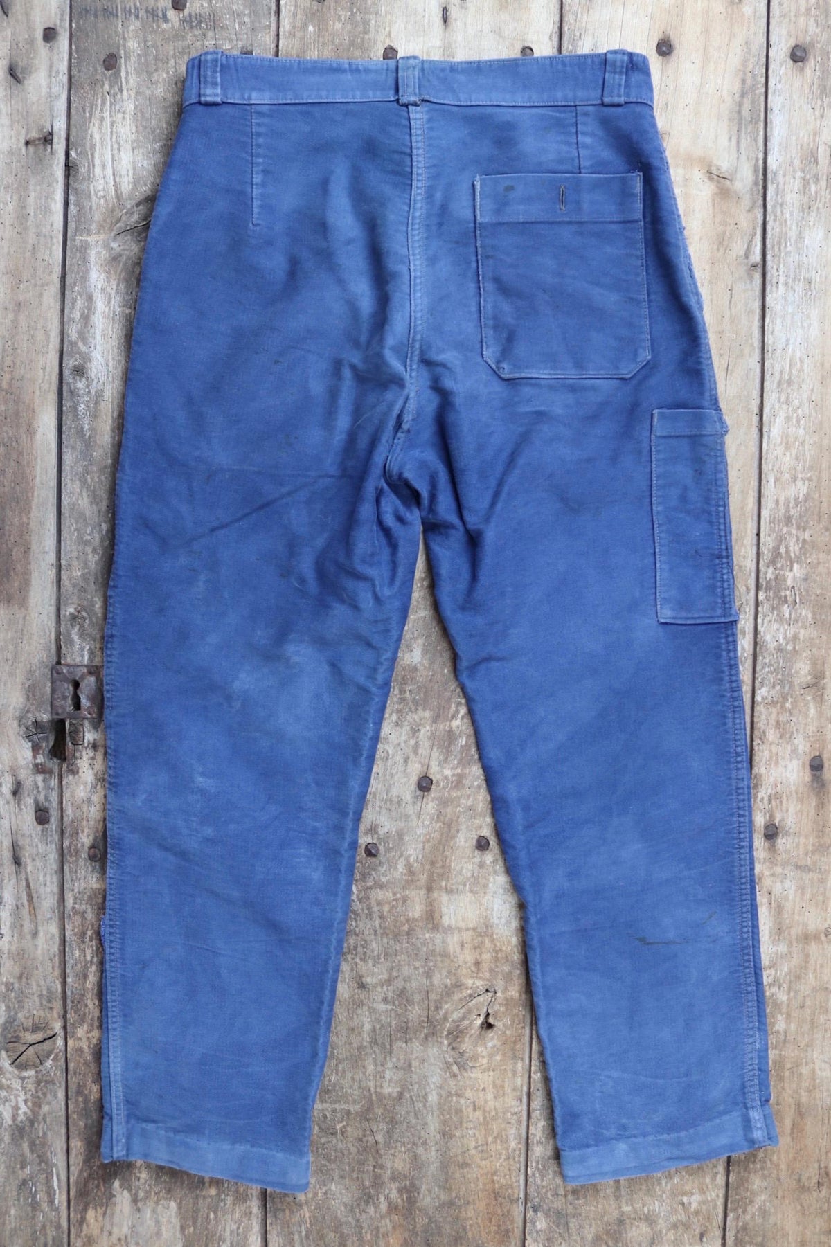 Vintage 1960s French workwear trousers - blue moleskin chore pants - 31” x 27”