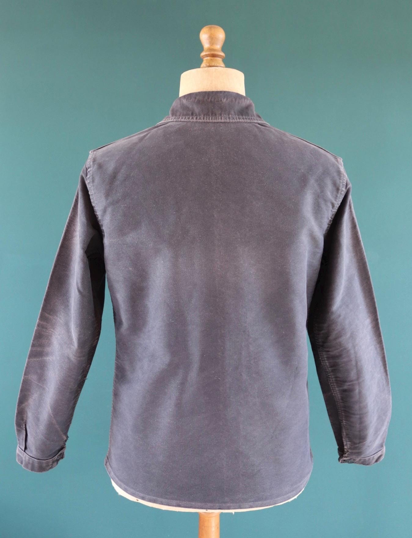 Vintage black moleskin chore jacket - Le Mont St Michel - 1950s French workwear coat - 41" chest
