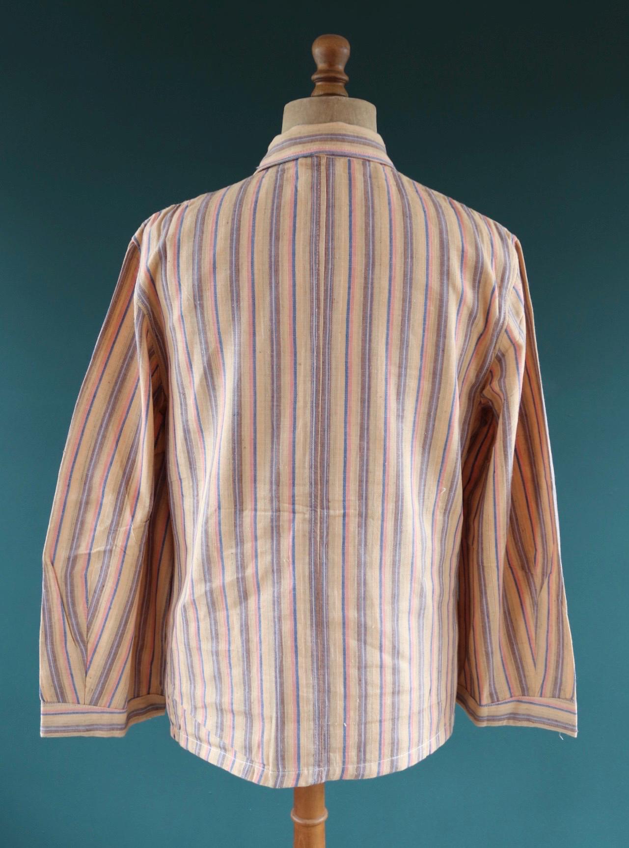 Vintage 1950s deadstock pyjama shirt - striped cotton Bulgarian jacket - 46” chest