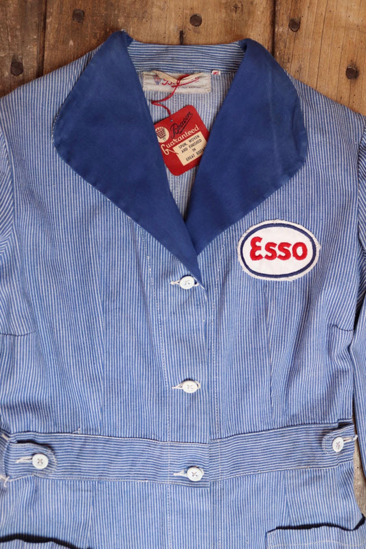 Vintage 1940s deadstock womens forecourt overall dress - Beacon British workwear - rare petrolania - Esso patch - 38” chest