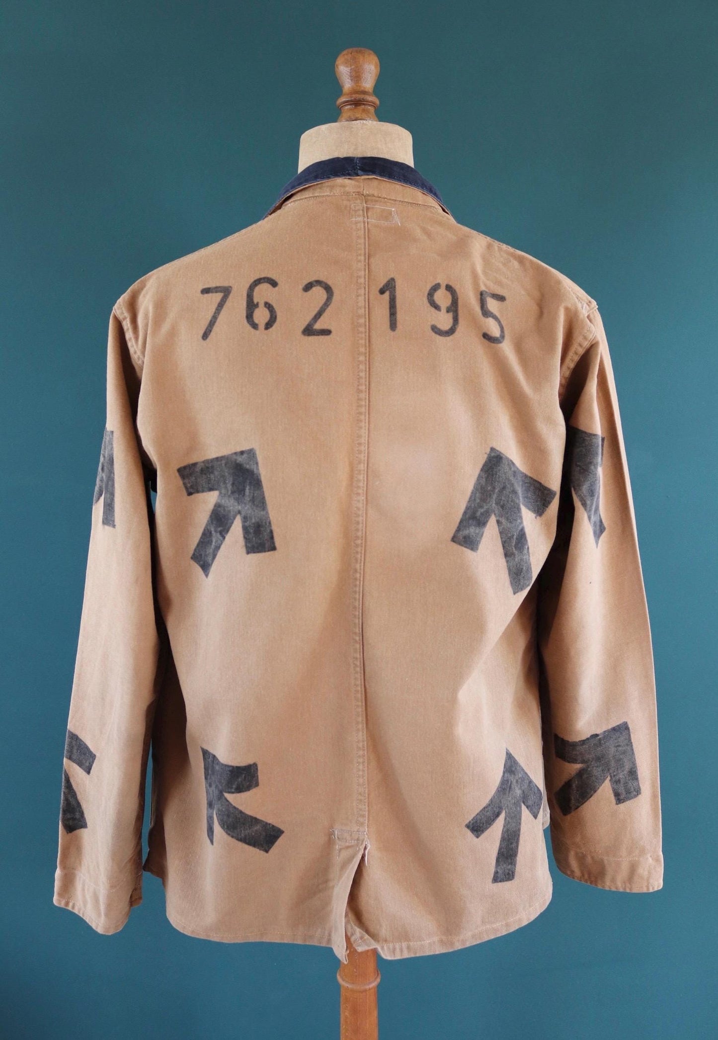 Vintage 1940s British workwear jacket - prison arrows - brown cotton twill - factory coat - shop overalls - 48” chest