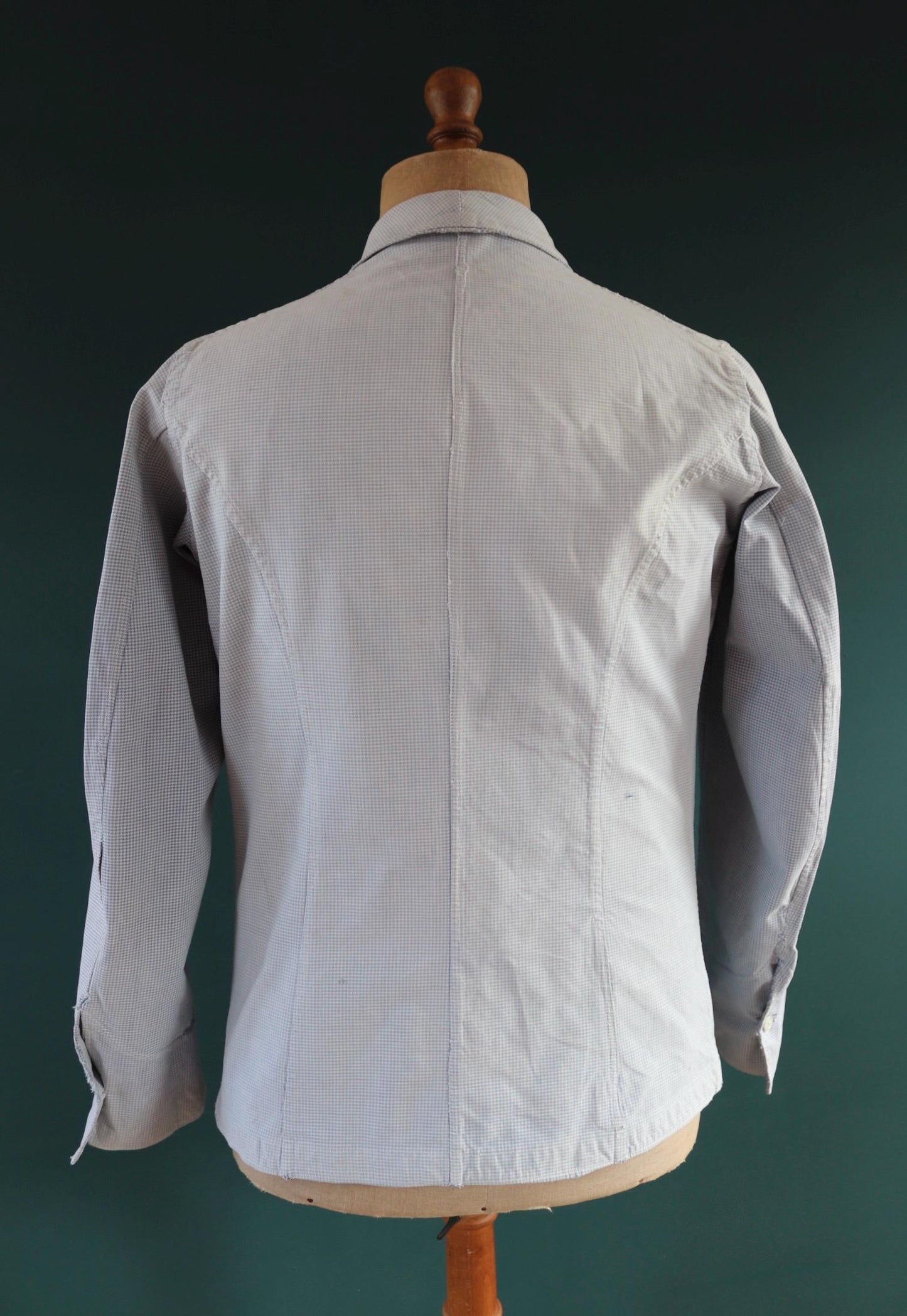 Vintage 1940s French chefs jacket - dogtooth check cotton - double breasted workwear - darned and repaired - 40” chest