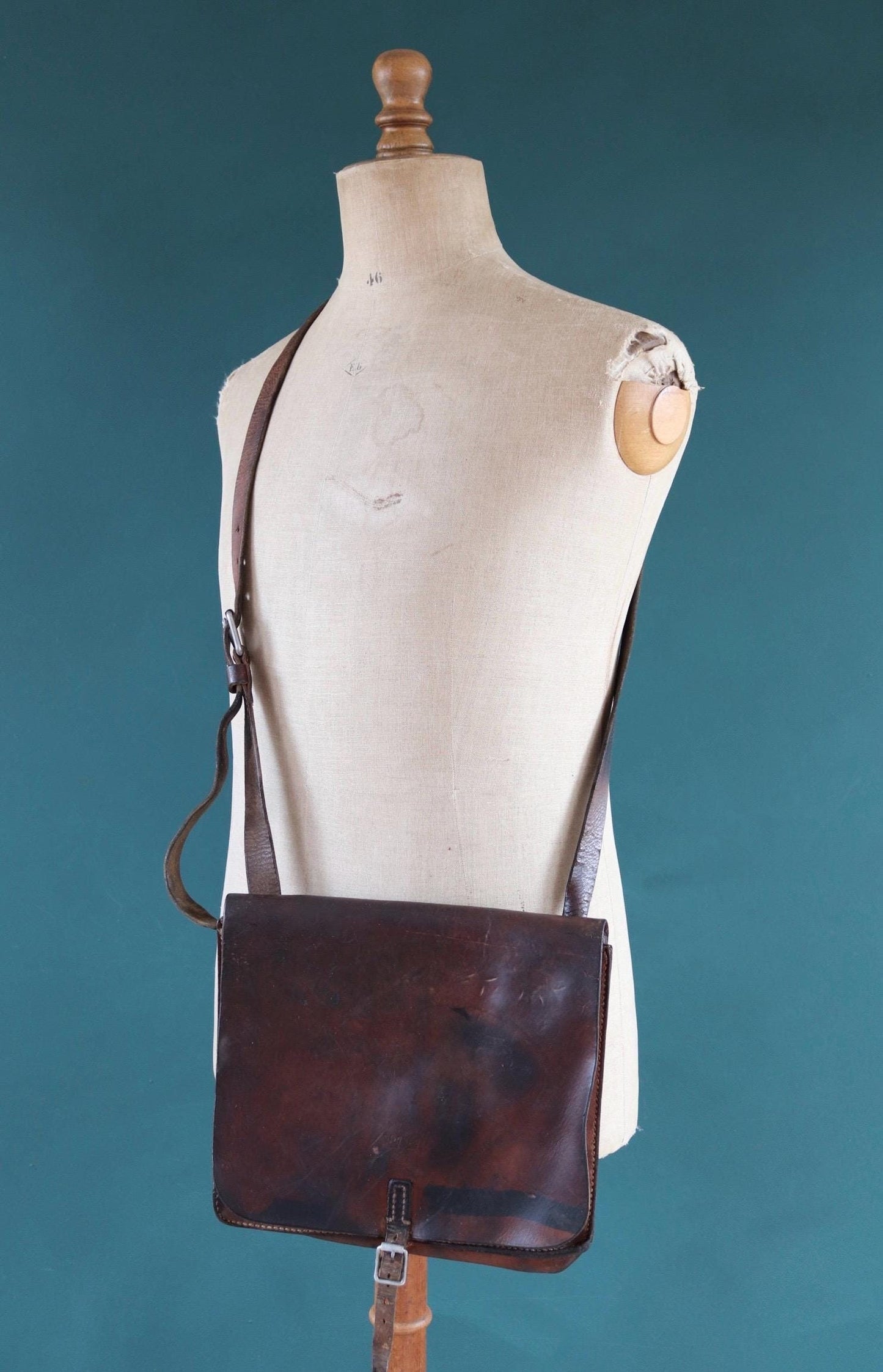 Vintage 1930s 30s 1940s 40s Swedish army military map brown leather document shoulder bag satchel luggage laptop work workwear chore