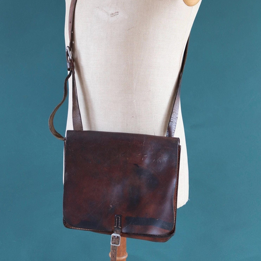 Vintage 1930s 30s 1940s 40s Swedish army military map brown leather document shoulder bag satchel luggage laptop work workwear chore