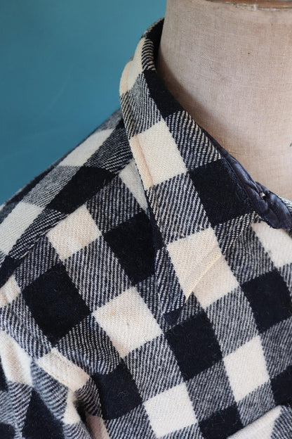 Vintage 1940s 40s 1950s 50s Field Master white black wool buffalo plaid CPO shirt jacket hunting camp 48” chest workwear work camping