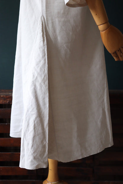 Vintage antique french white linen nightgown night shirt pin tuck pleats size free 43” chest indigo dye project