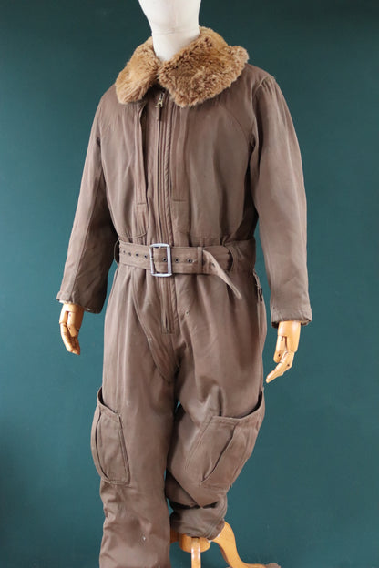 Vintage 1940s WW2 Japanese flight suit - antique aviator clothing - military pilot - fur lined