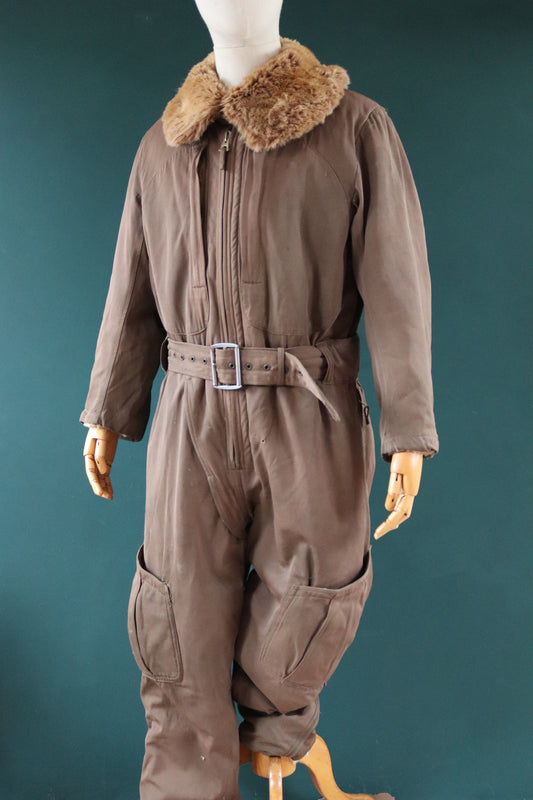 Vintage 1940s WW2 Japanese flight suit - antique aviator clothing - military pilot - fur lined