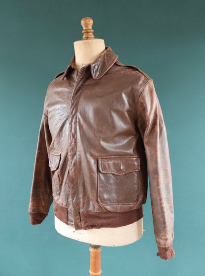 Vintage WW2 A-2 jacket - 1940s leather - Perry Sportswear - 46” chest