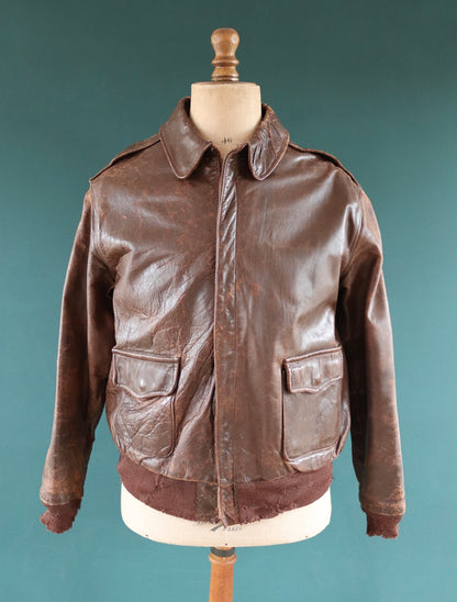 Vintage WW2 A-2 jacket - 1940s leather - Perry Sportswear - 46” chest