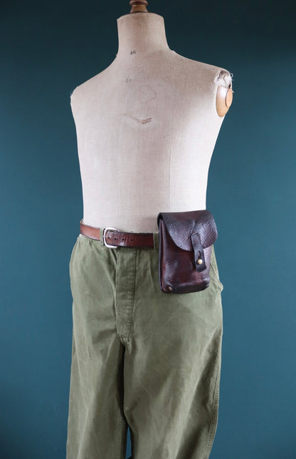Vintage brown leather belt pouch - 1930s Swedish military bag - WW2 utility hip pouch - Ren Faire - dog walking waist bag - gift for him
