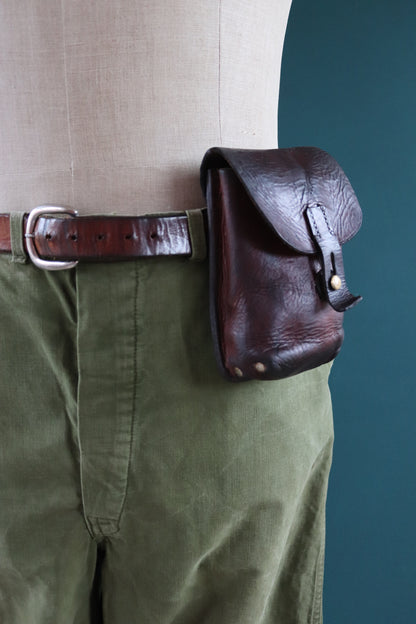 Vintage brown leather belt pouch - 1930s Swedish military bag - WW2 utility hip pouch - Ren Faire - dog walking waist bag - gift for him