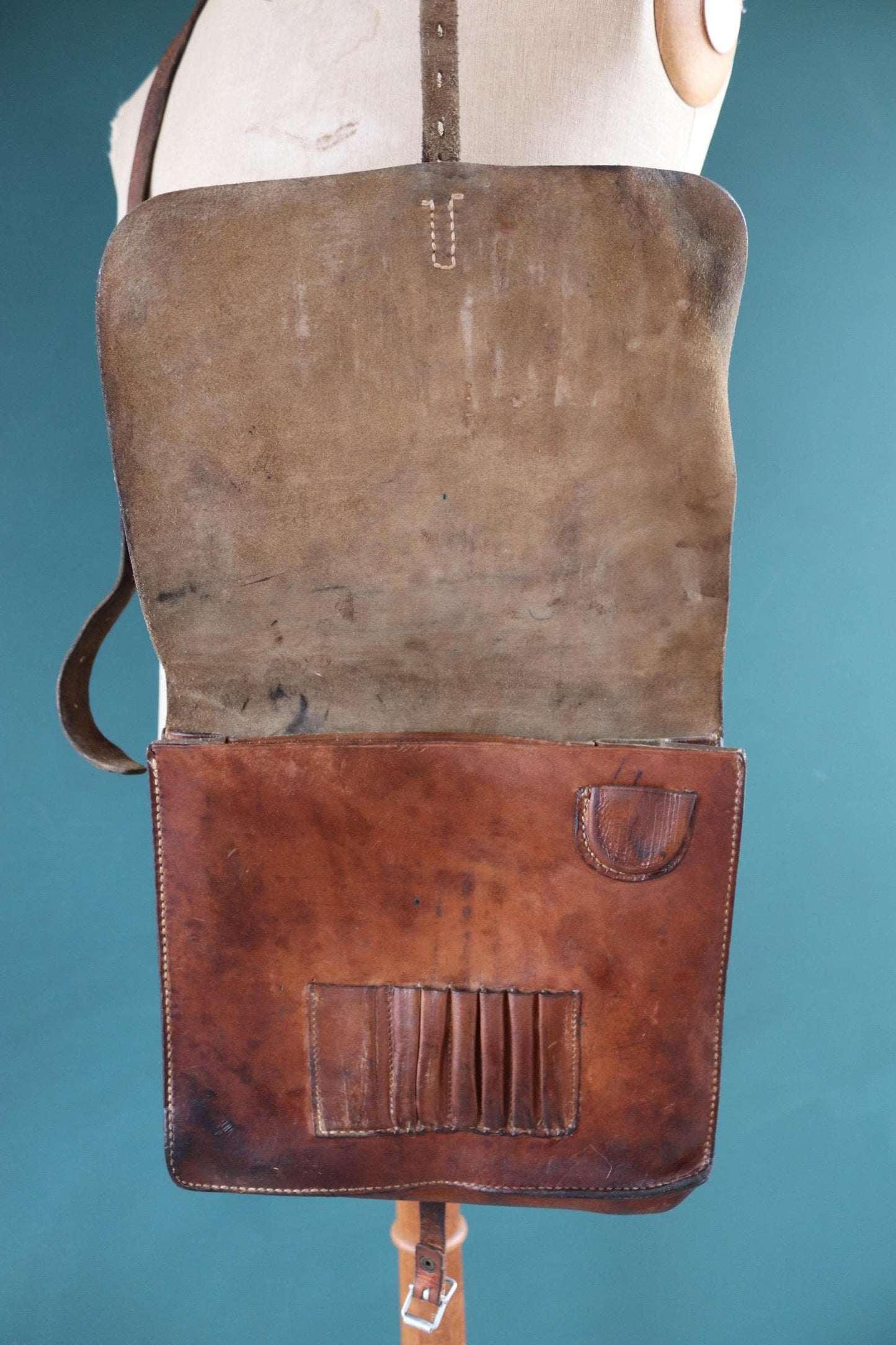 Vintage 1930s 30s 1940s 40s Swedish army military map brown leather document shoulder bag satchel luggage laptop work workwear chore