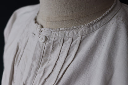 Vintage antique french white linen nightgown night shirt pin tuck pleats size free 43” chest indigo dye project