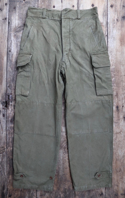Vintage 1940s 40s 1950s 50s M47 M-47 French khaki green cotton overalls cargo trousers pants army military 35” x 30” workwear work chore